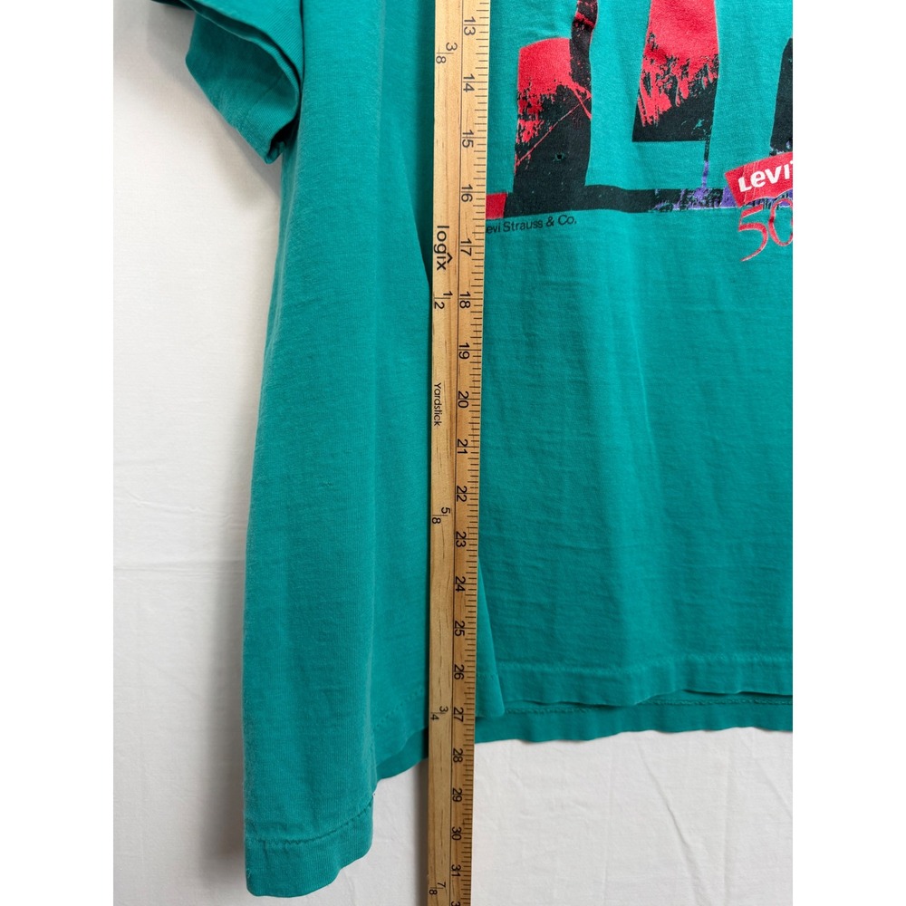 Levi's Men 100% Cotton T-Shirt XL Teal Button Your‎ Fly Vintage 1991 Graphic Tee - Picture 8 of 10